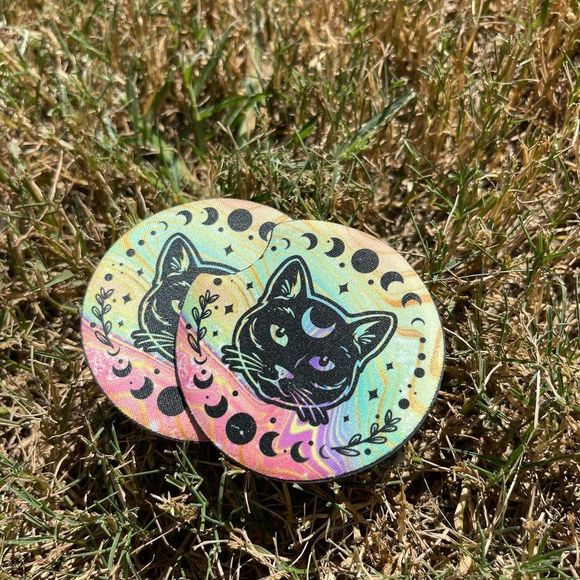 🎄 Rainbow Moon Cat Neoprene Car Coaster 2 Pack - Picture 4 of 13